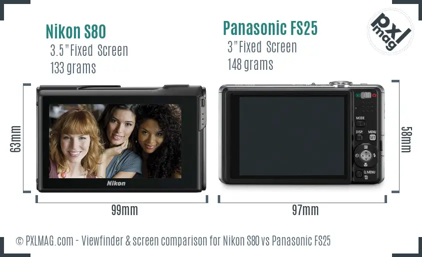 Nikon S80 vs Panasonic FS25 Screen and Viewfinder comparison
