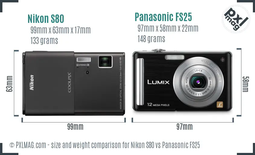 Nikon S80 vs Panasonic FS25 size comparison