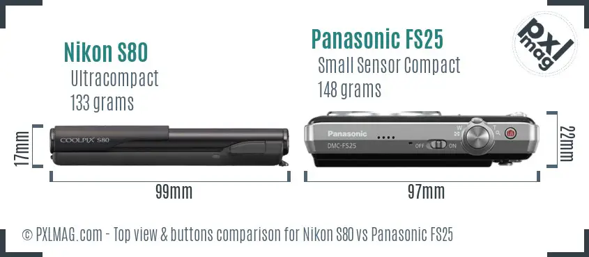 Nikon S80 vs Panasonic FS25 top view buttons comparison