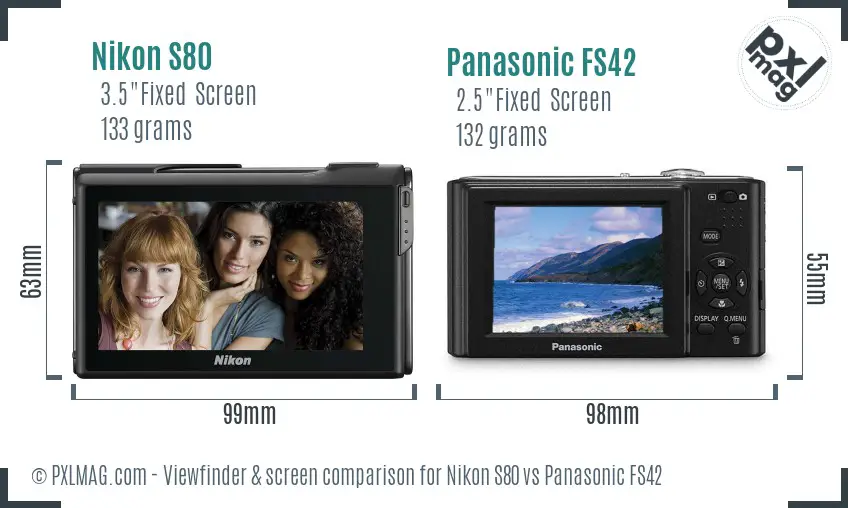 Nikon S80 vs Panasonic FS42 Screen and Viewfinder comparison