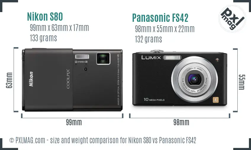 Nikon S80 vs Panasonic FS42 size comparison