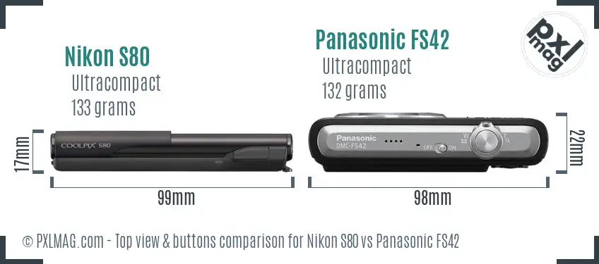 Nikon S80 vs Panasonic FS42 top view buttons comparison