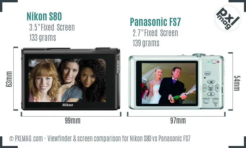 Nikon S80 vs Panasonic FS7 Screen and Viewfinder comparison