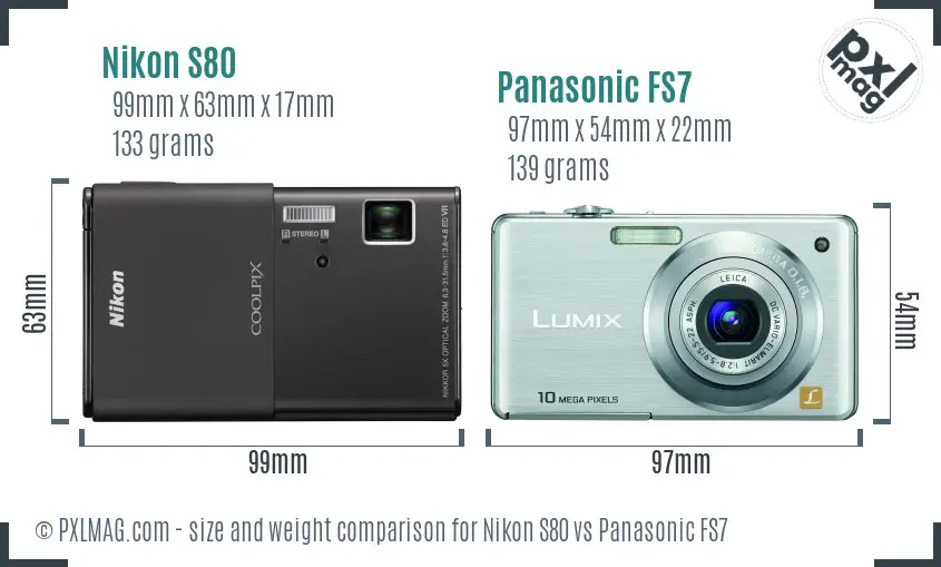 Nikon S80 vs Panasonic FS7 size comparison