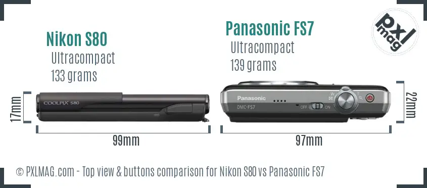 Nikon S80 vs Panasonic FS7 top view buttons comparison