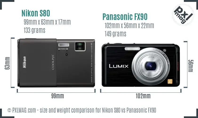 Nikon S80 vs Panasonic FX90 size comparison