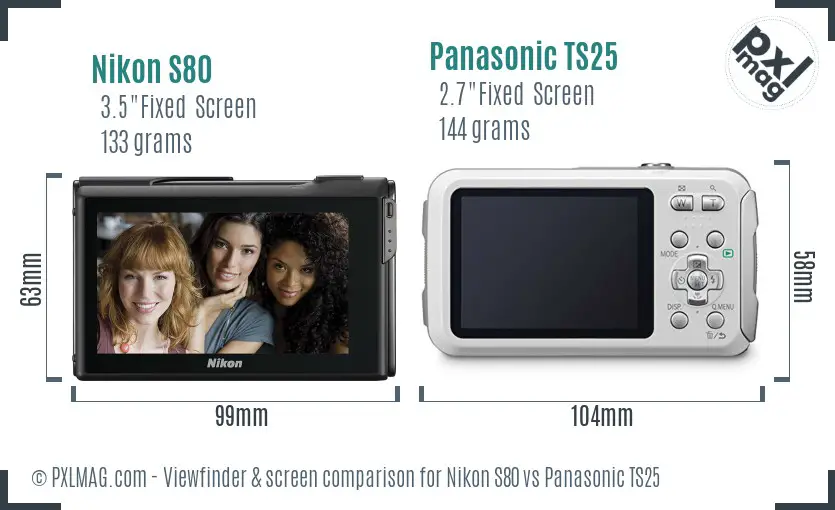 Nikon S80 vs Panasonic TS25 Screen and Viewfinder comparison