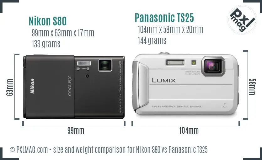 Nikon S80 vs Panasonic TS25 size comparison