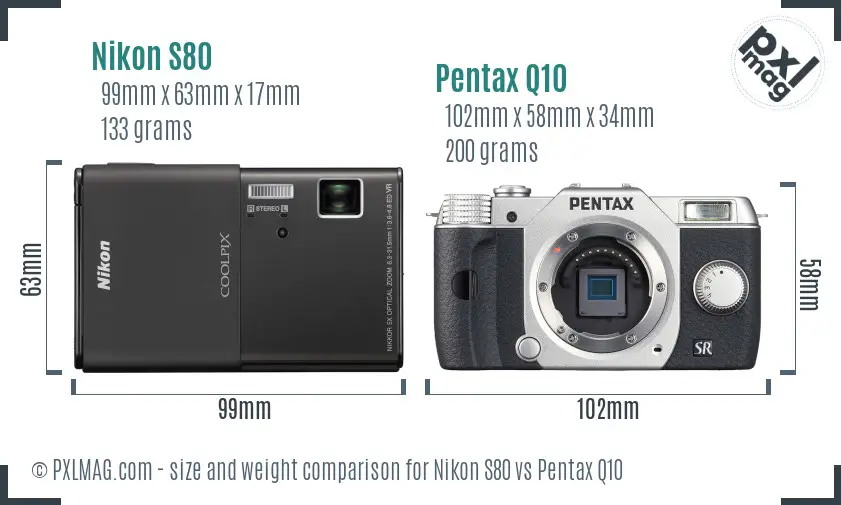 Nikon S80 vs Pentax Q10 size comparison