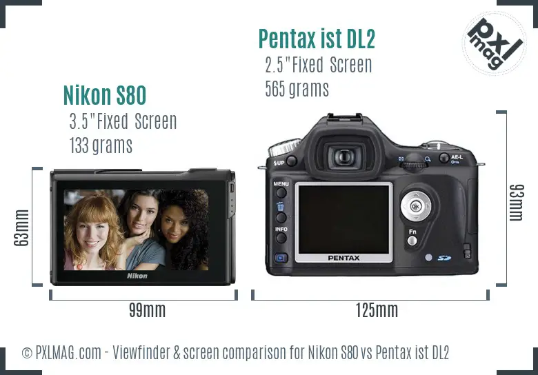 Nikon S80 vs Pentax ist DL2 Screen and Viewfinder comparison