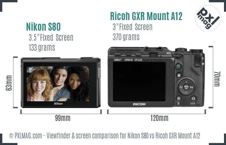 Nikon S80 vs Ricoh GXR Mount A12 Screen and Viewfinder comparison