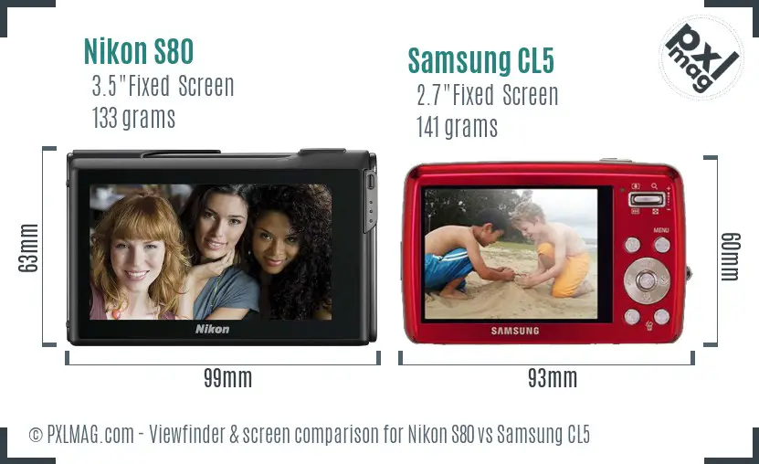 Nikon S80 vs Samsung CL5 Screen and Viewfinder comparison