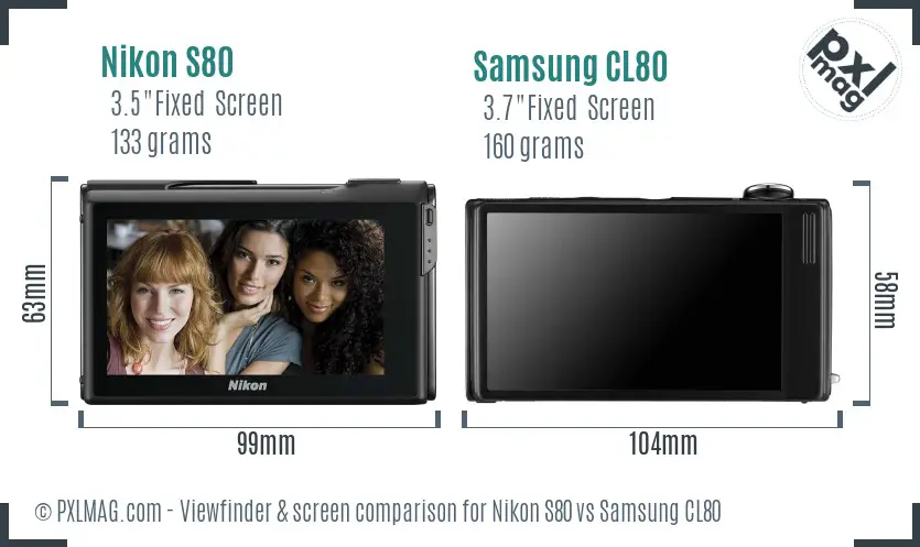 Nikon S80 vs Samsung CL80 Screen and Viewfinder comparison