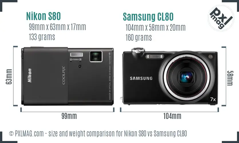 Nikon S80 vs Samsung CL80 size comparison