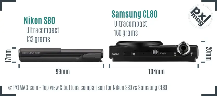 Nikon S80 vs Samsung CL80 top view buttons comparison