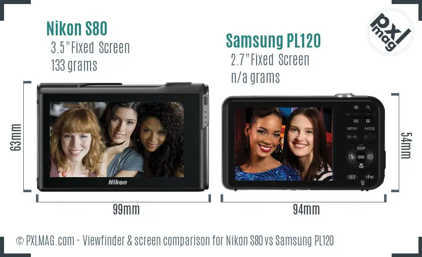 Nikon S80 vs Samsung PL120 Screen and Viewfinder comparison