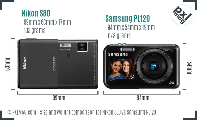 Nikon S80 vs Samsung PL120 size comparison