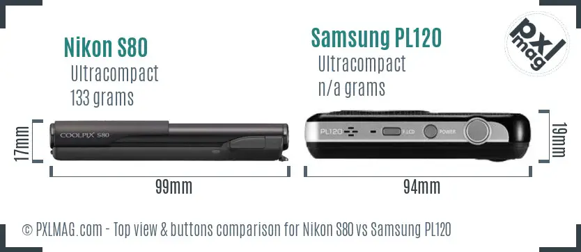 Nikon S80 vs Samsung PL120 top view buttons comparison