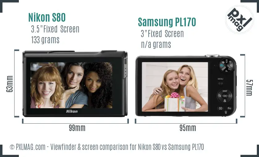 Nikon S80 vs Samsung PL170 Screen and Viewfinder comparison