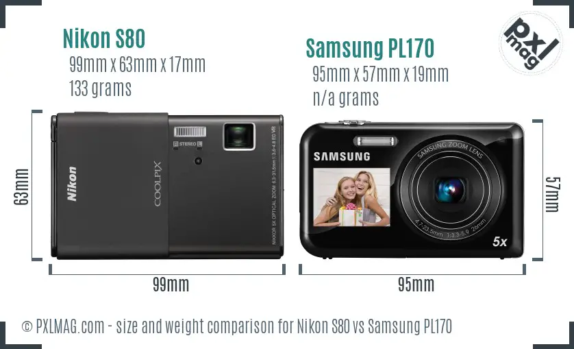 Nikon S80 vs Samsung PL170 size comparison