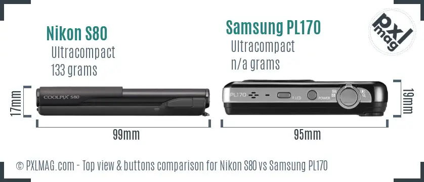 Nikon S80 vs Samsung PL170 top view buttons comparison