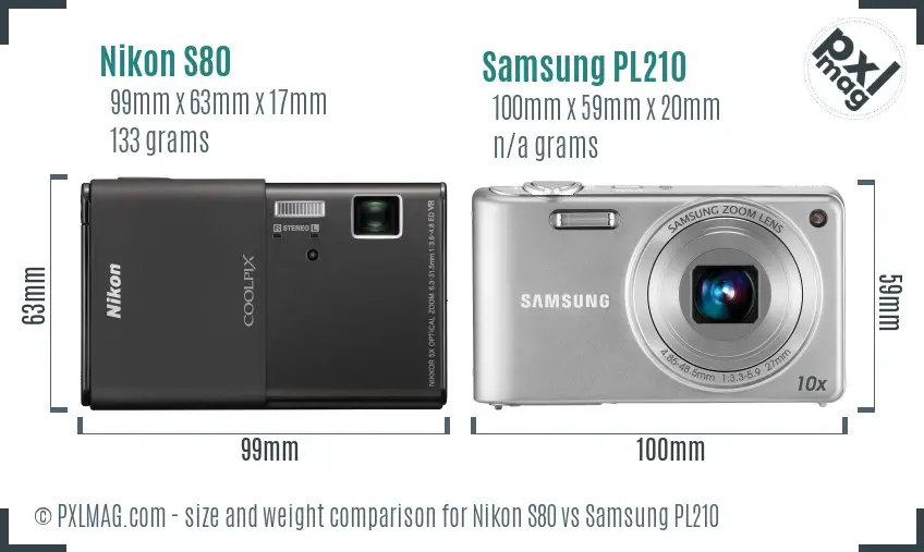 Nikon S80 vs Samsung PL210 size comparison