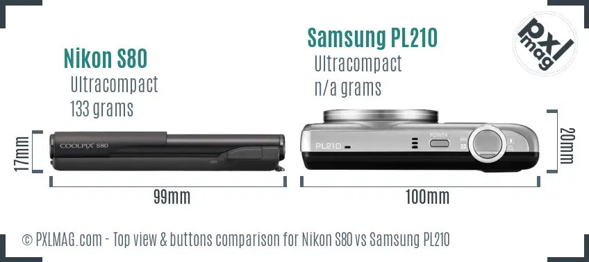 Nikon S80 vs Samsung PL210 top view buttons comparison