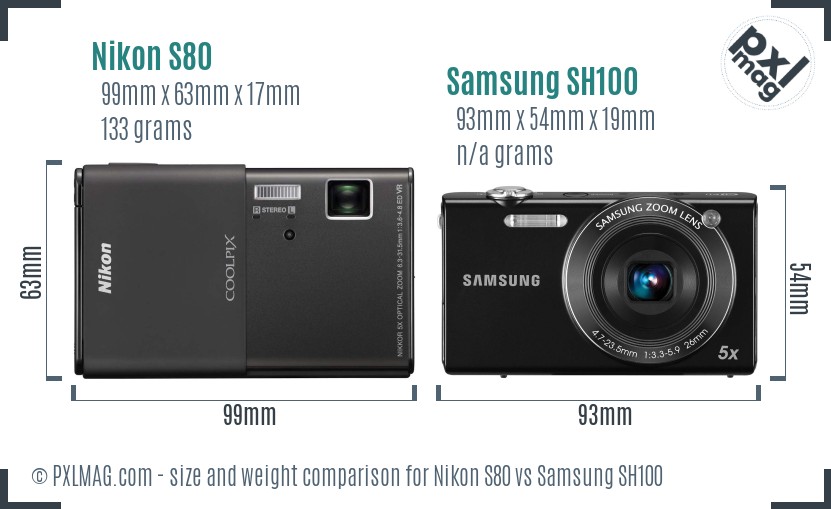 Nikon S80 vs Samsung SH100 size comparison