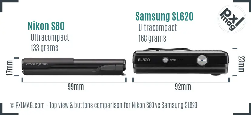 Nikon S80 vs Samsung SL620 top view buttons comparison