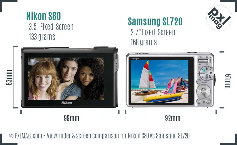 Nikon S80 vs Samsung SL720 Screen and Viewfinder comparison