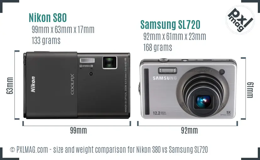 Nikon S80 vs Samsung SL720 size comparison