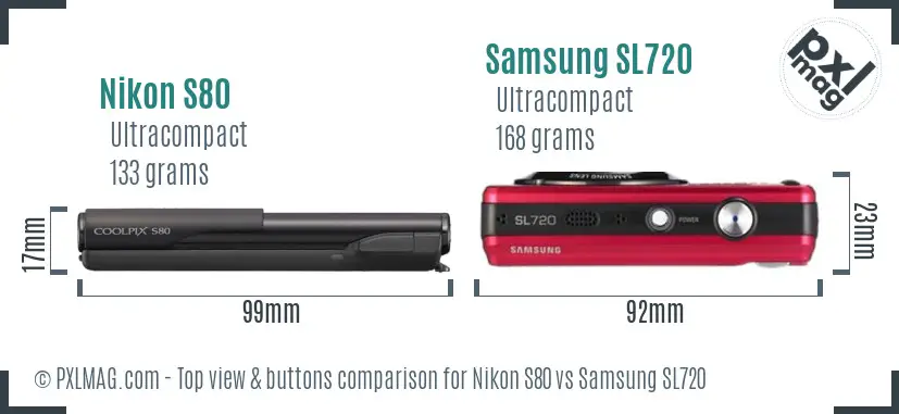 Nikon S80 vs Samsung SL720 top view buttons comparison