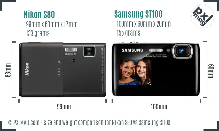 Nikon S80 vs Samsung ST100 size comparison