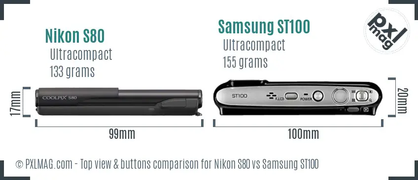 Nikon S80 vs Samsung ST100 top view buttons comparison