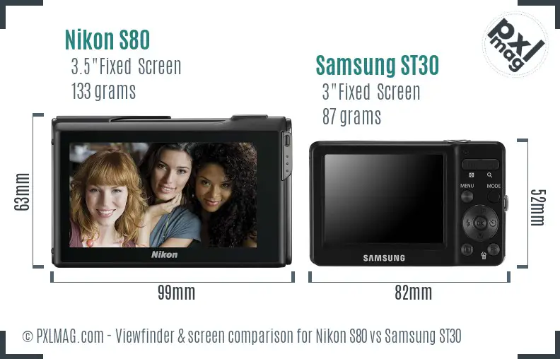 Nikon S80 vs Samsung ST30 Screen and Viewfinder comparison