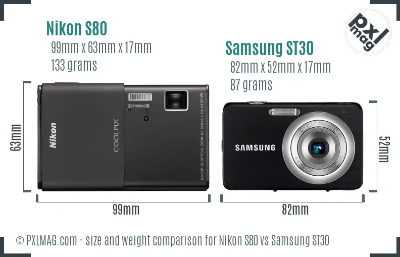 Nikon S80 vs Samsung ST30 size comparison