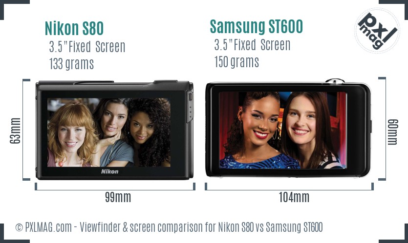 Nikon S80 vs Samsung ST600 Screen and Viewfinder comparison