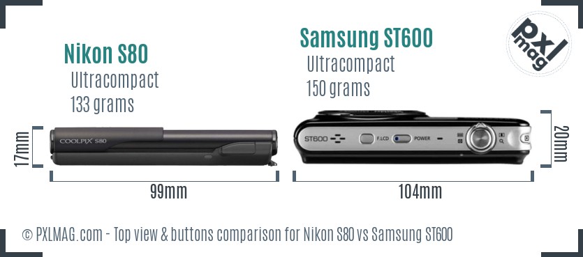 Nikon S80 vs Samsung ST600 top view buttons comparison