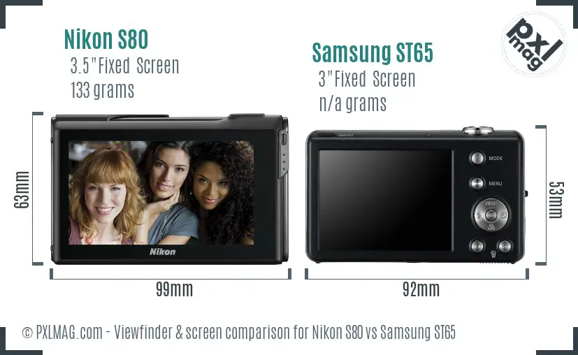 Nikon S80 vs Samsung ST65 Screen and Viewfinder comparison
