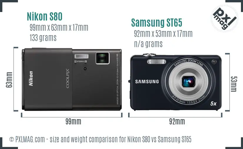 Nikon S80 vs Samsung ST65 size comparison