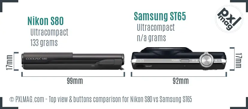 Nikon S80 vs Samsung ST65 top view buttons comparison