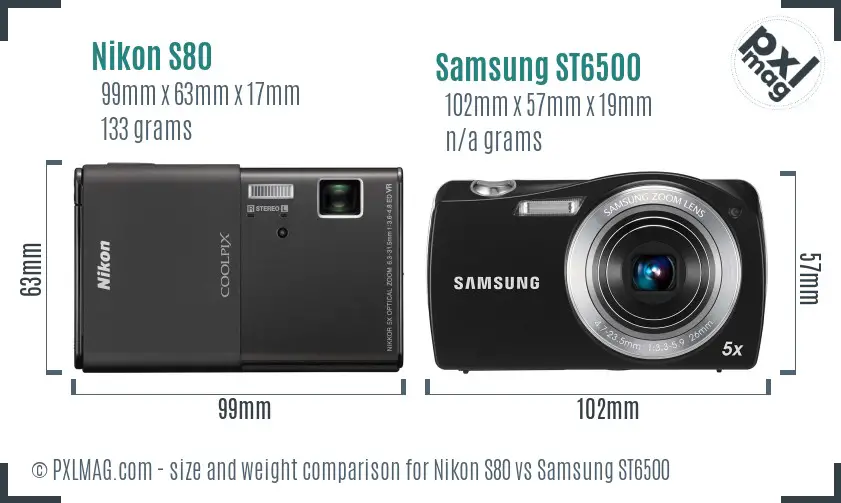 Nikon S80 vs Samsung ST6500 size comparison
