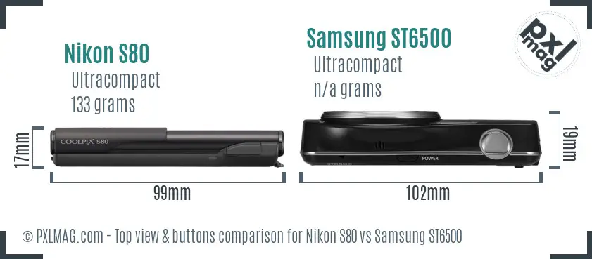 Nikon S80 vs Samsung ST6500 top view buttons comparison