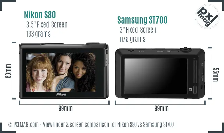 Nikon S80 vs Samsung ST700 Screen and Viewfinder comparison