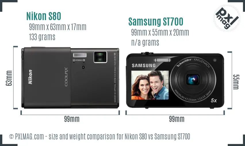Nikon S80 vs Samsung ST700 size comparison