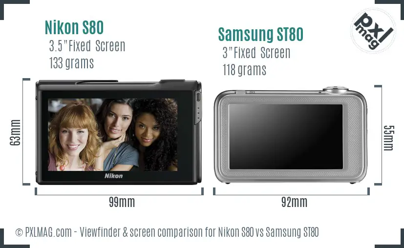 Nikon S80 vs Samsung ST80 Screen and Viewfinder comparison