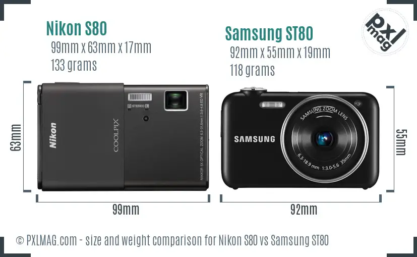 Nikon S80 vs Samsung ST80 size comparison