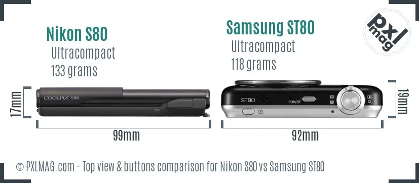 Nikon S80 vs Samsung ST80 top view buttons comparison