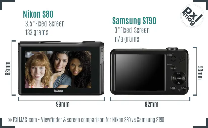 Nikon S80 vs Samsung ST90 Screen and Viewfinder comparison