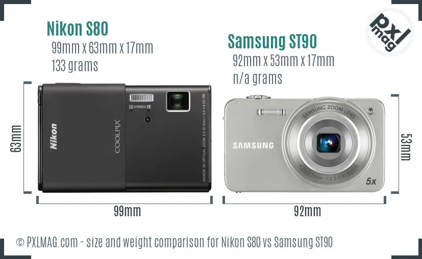 Nikon S80 vs Samsung ST90 size comparison